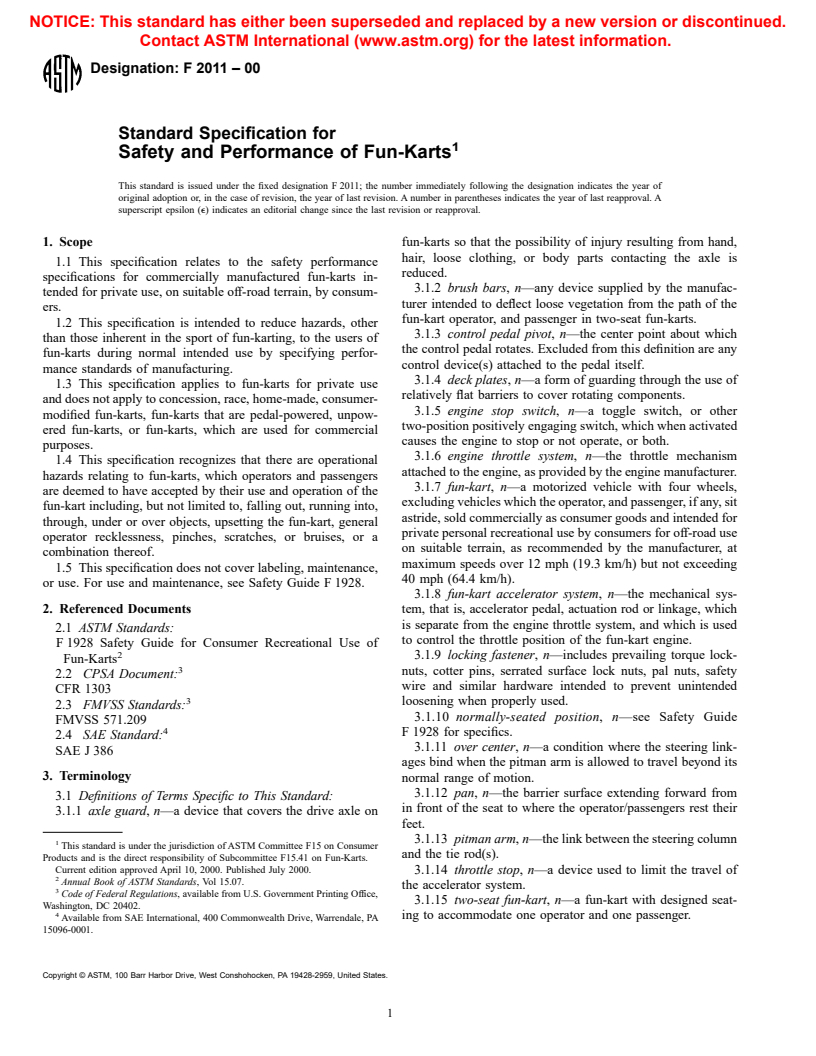 ASTM F2011-00 - Standard Specification for Safety and Performance of Fun-Karts