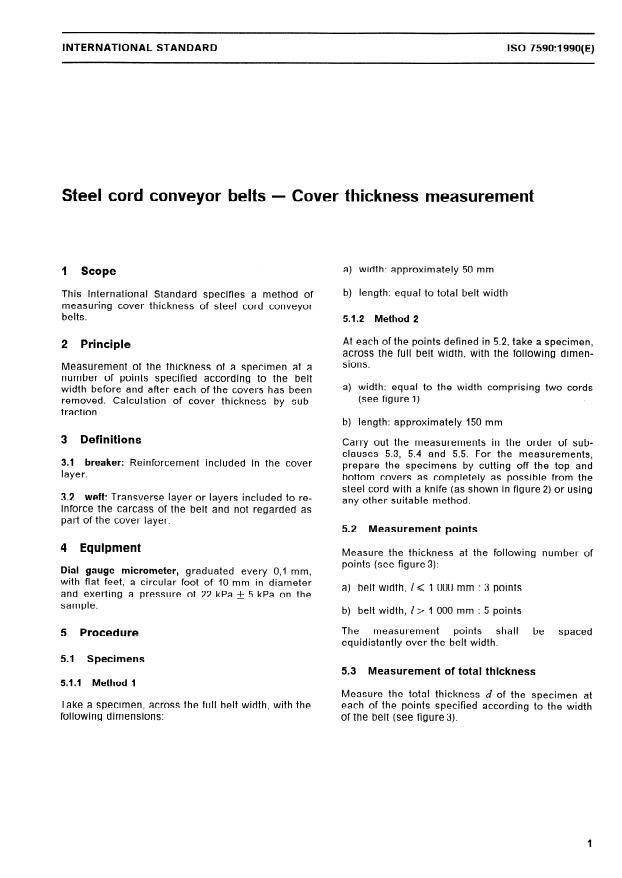 ISO 7590:1990 - Steel cord conveyor belts -- Cover thickness measurement