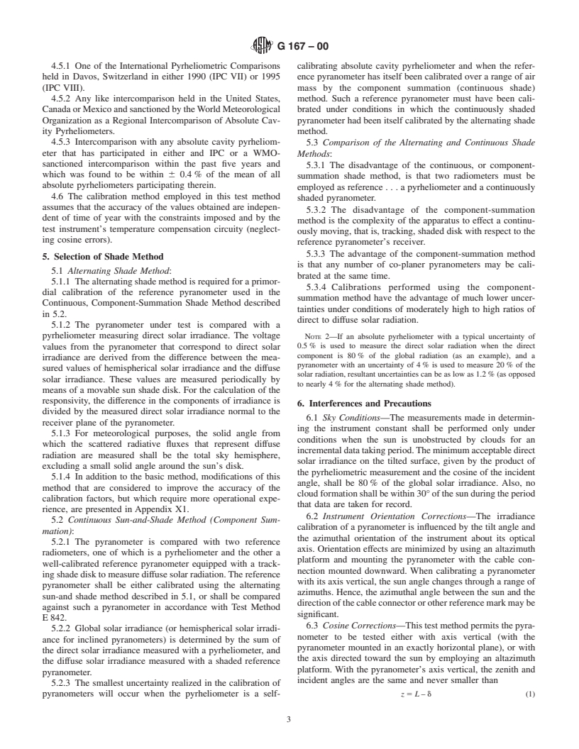 ASTM G167-00 - Standard Test Method for Calibration of a Pyranometer Using a Pyrheliometer