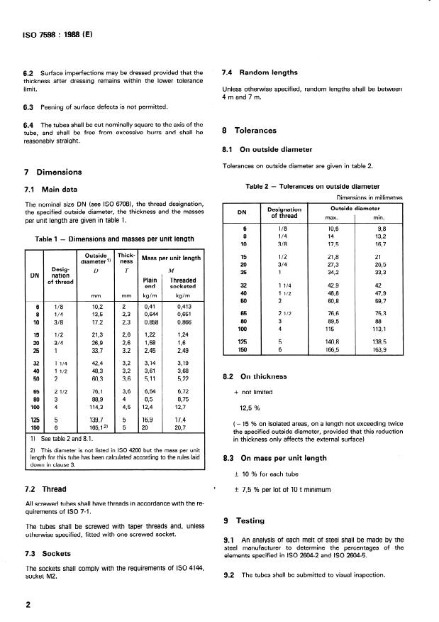 ISO 7598:1988 ISO 7598:1988 - Stainless steel tubes suitable for screwing in accordance with ISO 7-1 - Page 4 preview