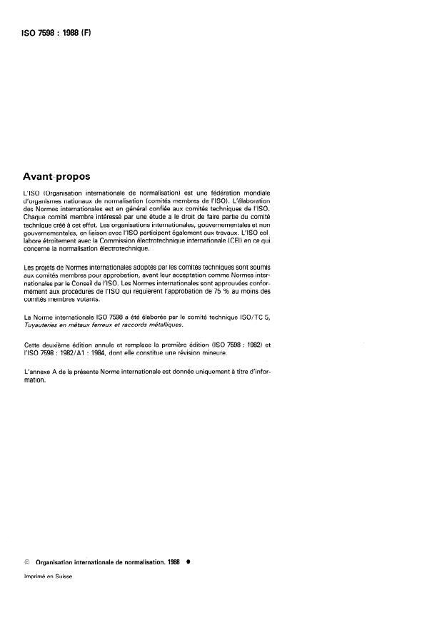 ISO 7598:1988 ISO 7598:1988 - Tubes en acier inoxydable filetables selon l'ISO 7-1 - Page 2 preview