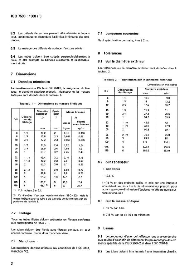 ISO 7598:1988 ISO 7598:1988 - Tubes en acier inoxydable filetables selon l'ISO 7-1 - Page 4 preview