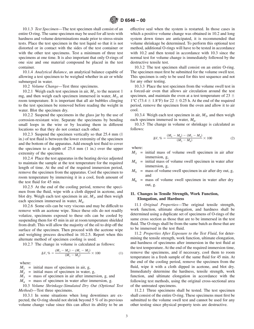 ASTM D6546-00 - Standard Test Methods for and Suggested Limits for Determining Compatibility of Elastomer Seals for Industrial Hydraulic Fluid Applications