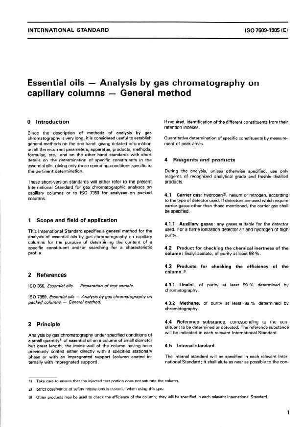 ISO 7609:1985 ISO 7609:1985 - Essential oils -- Analysis by gas chromatography on capillary columns -- General method - Page 3 preview