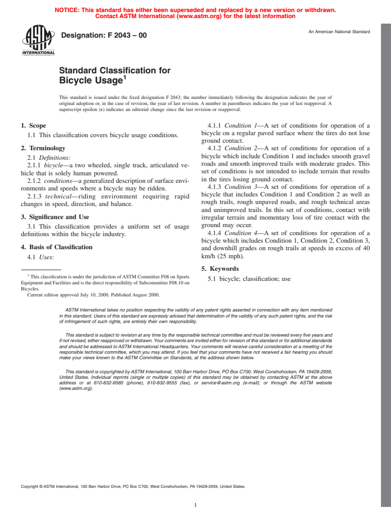 ASTM F2043-00 - Standard Classification for Bicycle Usage