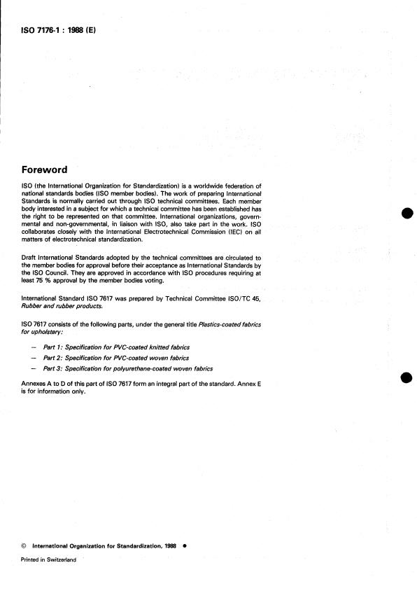 ISO 7617-1:1988 ISO 7617-1:1988 - Plastics-coated fabrics for upholstery - Page 2 preview