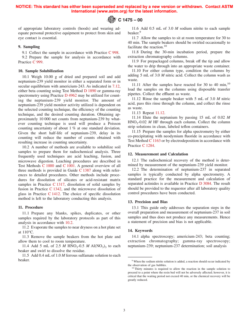 ASTM C1475-00 - Standard Guide for Determination of Neptunium-237 in Soil