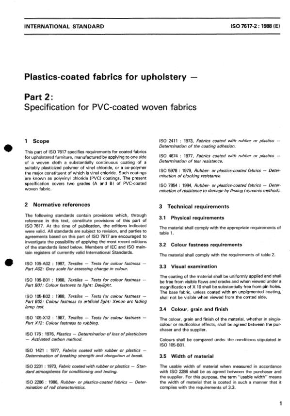 ISO 7617-2:1988 - Plastics-coated fabrics for upholstery