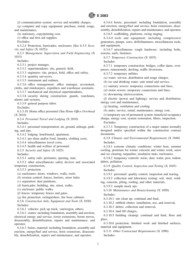 ASTM E2083-00 - Standard Classification for Building Construction Field Requirements, and Office Overhead & Profit