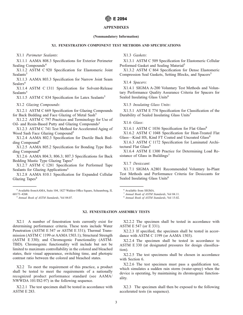 ASTM E2094-00 - Standard Practice for Evaluating the Service Life of Chromogenic Glazings