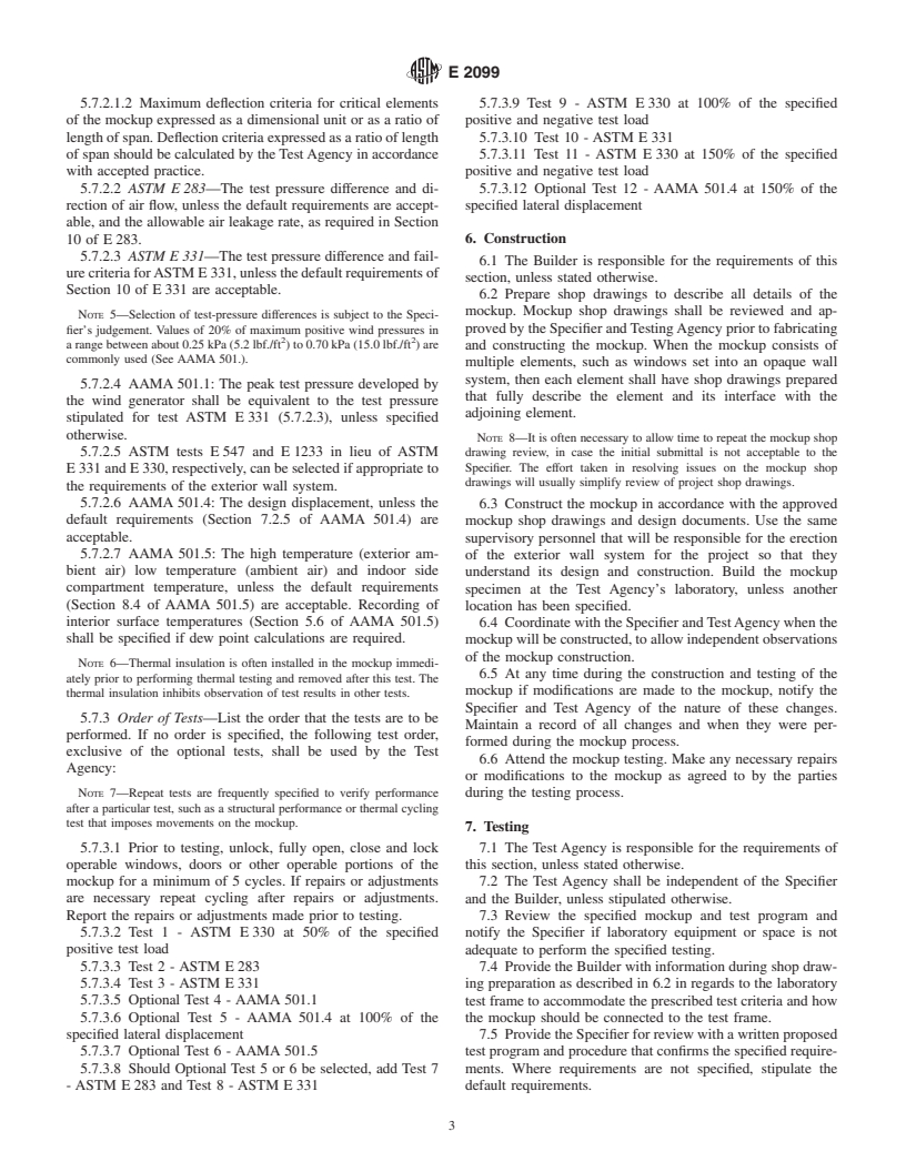 ASTM E2099-00 - Standard Practice for the Specification and Evaluation of Pre-Construction Laboratory Mockups of Exterior Wall Systems