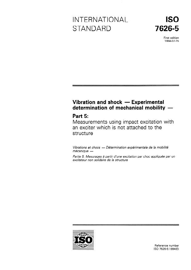 ISO 7626-5:1994 - Vibration and shock -- Experimental determination of mechanical mobility