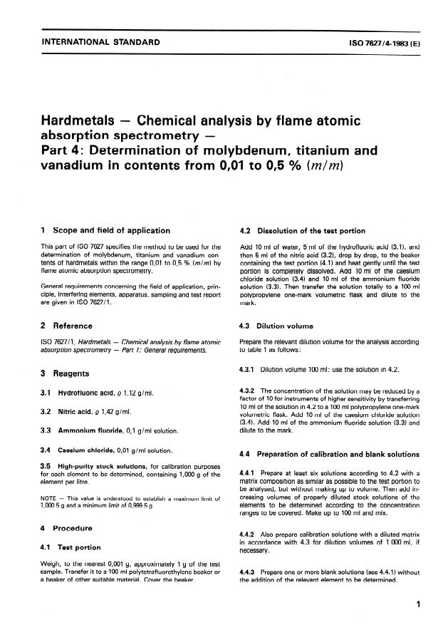 ISO 7627-4:1983 - Hardmetals -- Chemical analysis by flame atomic absorption spectrometry