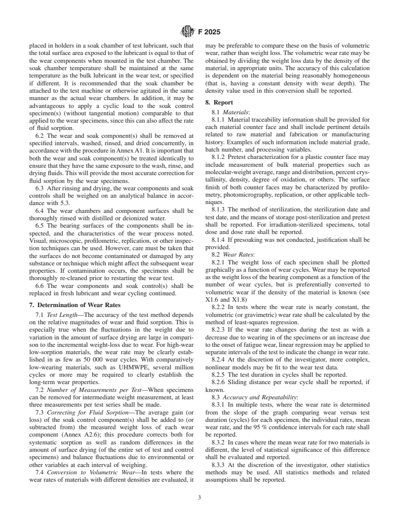 ASTM F2025-00 - Standard Practice for Gravimetric Measurement of Polymeric Components for Wear Assessment