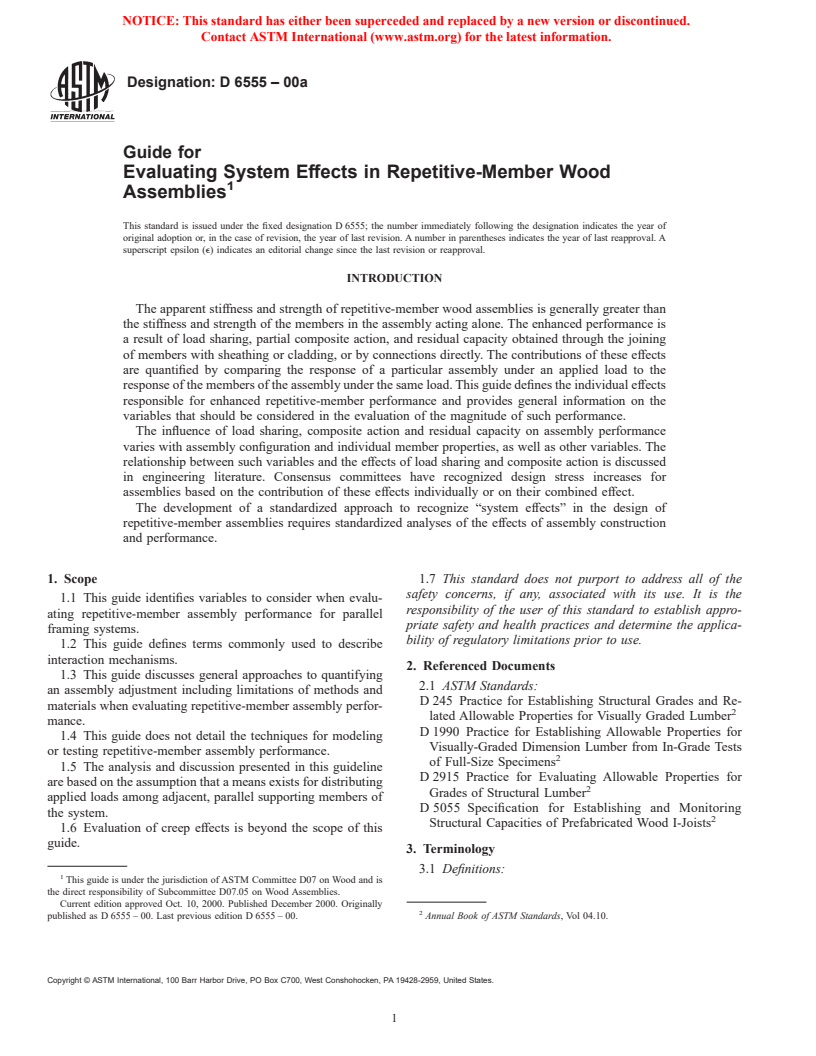 ASTM D6555-00a - Guide for Evaluating System Effects in Repetitive-Member Wood Assemblies