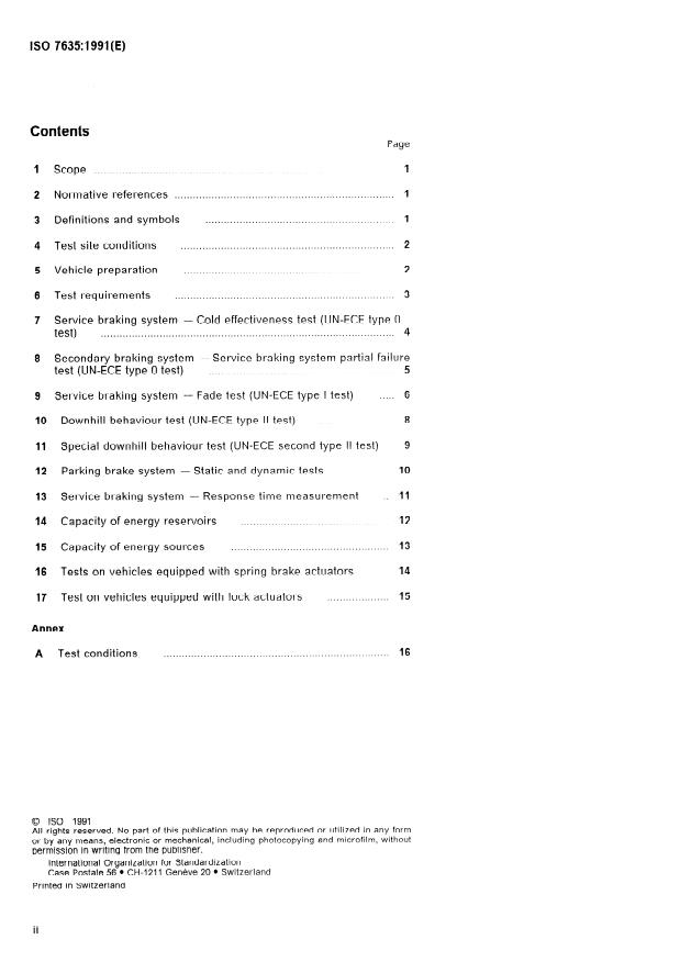 ISO 7635:1991 ISO 7635:1991 - Road vehicles -- Air or air over hydraulic braking systems -- Measurement of braking performance - Page 2 preview