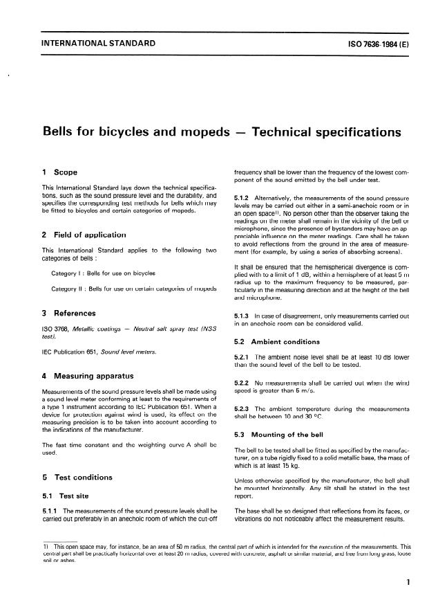 ISO 7636:1984 ISO 7636:1984 - Bells for bicycles and mopeds -- Technical specifications - Page 3 preview