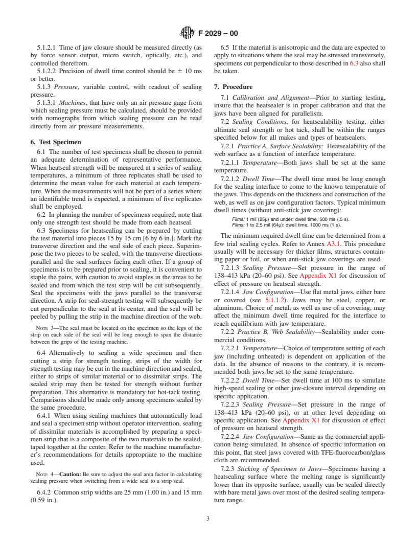 ASTM F2029-00 - Standard Practices for Making Heatseals for Determination of Heatsealability of Flexible Webs as Measured by Seal Strength