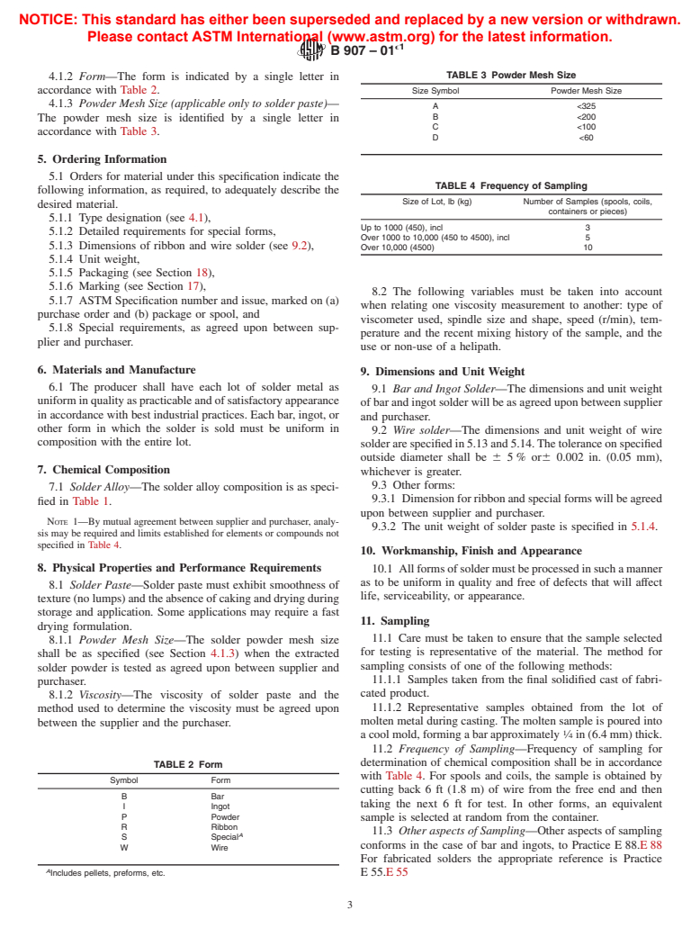 ASTM B907-01e1 - Standard Specification for Zinc, Tin and Cadmium Base Solders