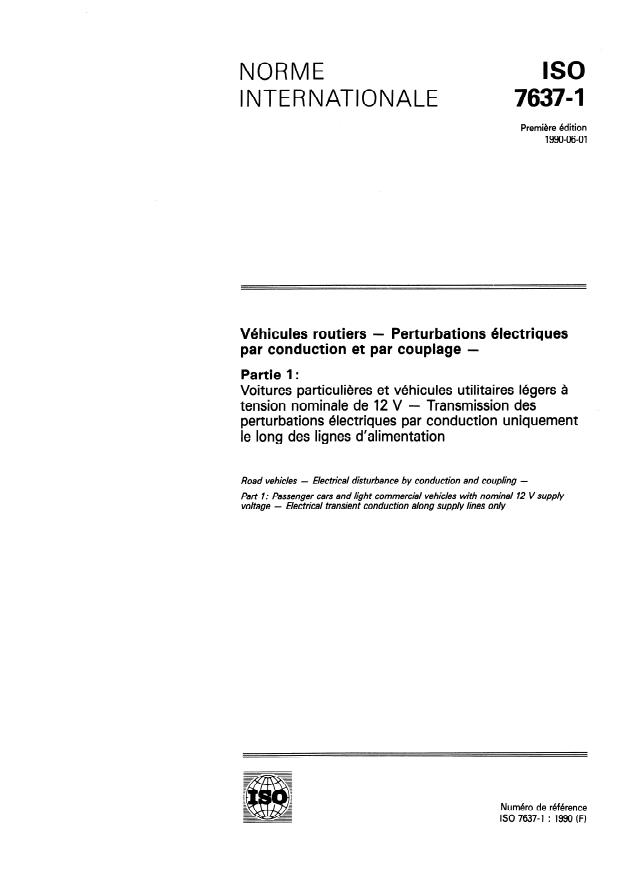 ISO 7637-1:1990 - Véhicules routiers -- Perturbations électriques par conduction et par couplage