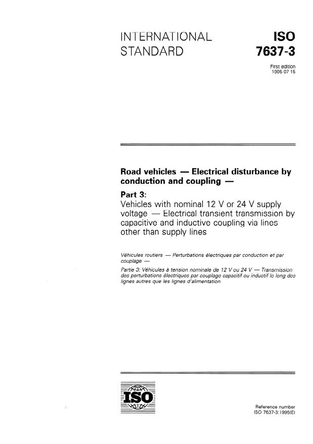 ISO 7637-3:1995 - Road vehicles -- Electrical disturbance by conduction and coupling