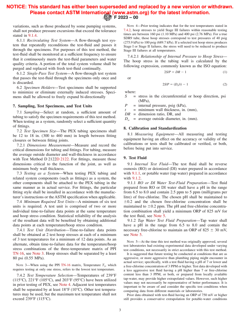 ASTM F2023-00 - Standard Test Method for Evaluating the Oxidative Resistance of Crosslinked Polyethylene (PEX) Tubing and Systems to Hot Chlorinated Water