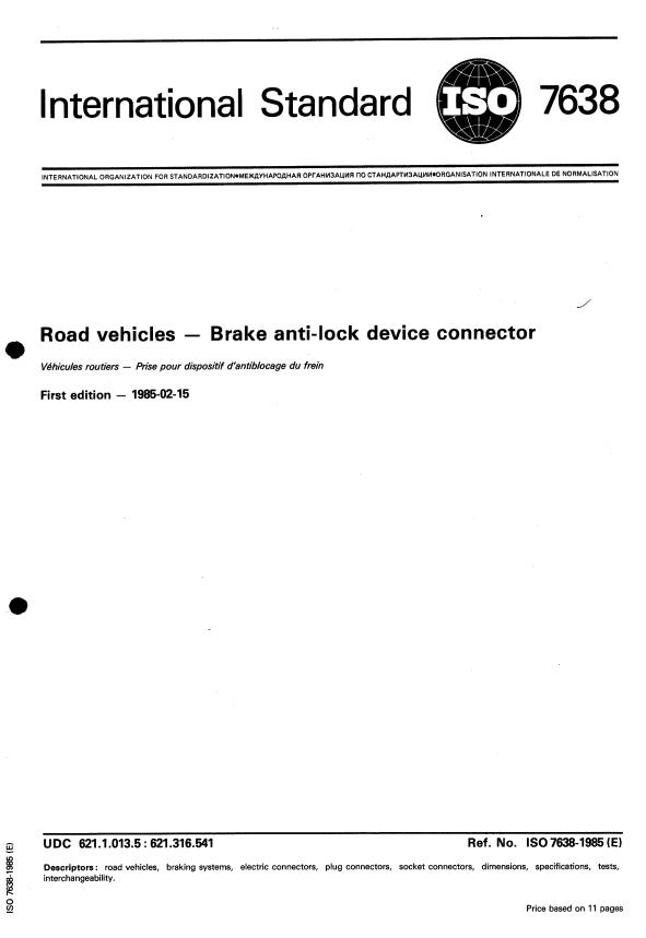 ISO 7638:1985 - Road vehicles -- Brake anti-lock device connector