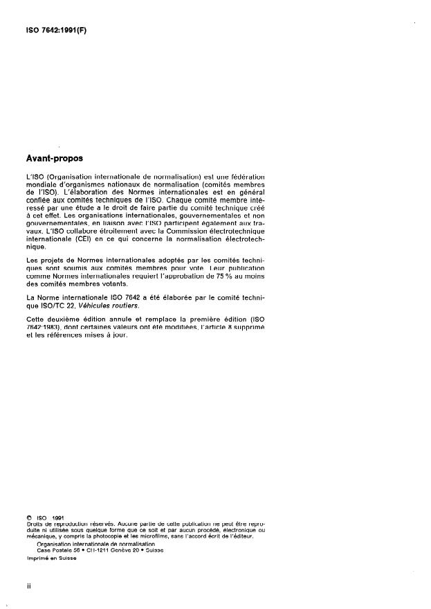 ISO 7642:1991 ISO 7642:1991 - Caravanes et remorques légeres -- Remorques des catégories 01 et 02 a freins a inertie -- Méthodes d'essai des freins sur banc a masse d'inertie - Page 2 preview