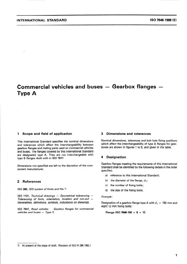 ISO 7646:1986 - Commercial vehicles and buses -- Gearbox flanges -- Type A