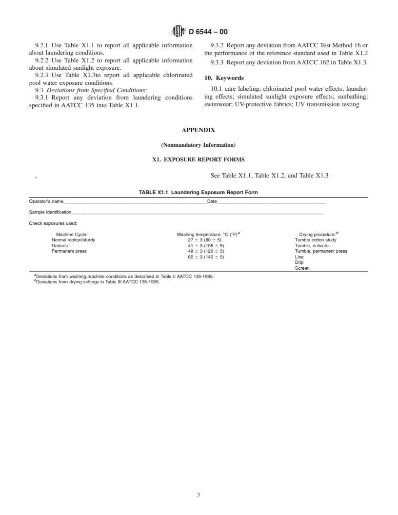 ASTM D6544-00 - Standard Practice for Preparation of Textiles Prior to Ultraviolet (UV) Transmission Testing