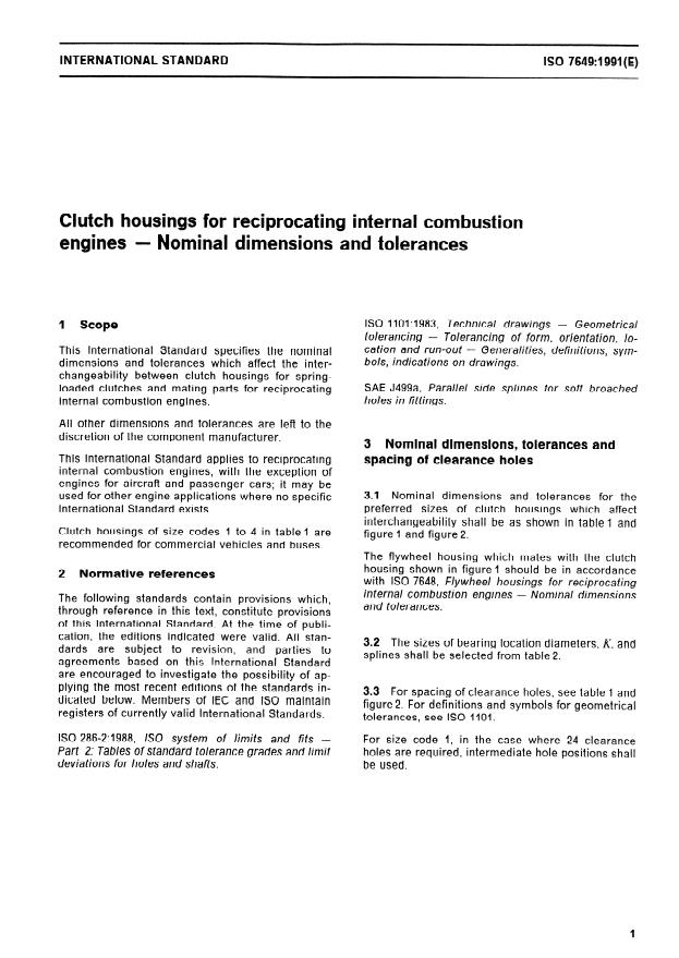 ISO 7649:1991 - Clutch housings for reciprocating internal combustion engines -- Nominal dimensions and tolerances