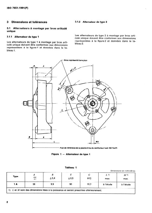 ISO 7651:1991 ISO 7651:1991 - Véhicules utilitaires et autobus -- Dimensions de montage des alternateurs des types 1, 2 et 3 - Page 4 preview