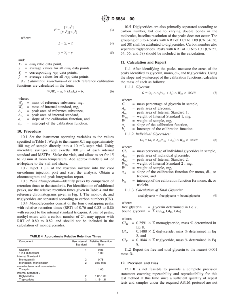 ASTM D6584-00 - Test Method for Determination of Free and Total Glycerine in B-100 Biodiesel Methyl Esters by Gas Chromatography