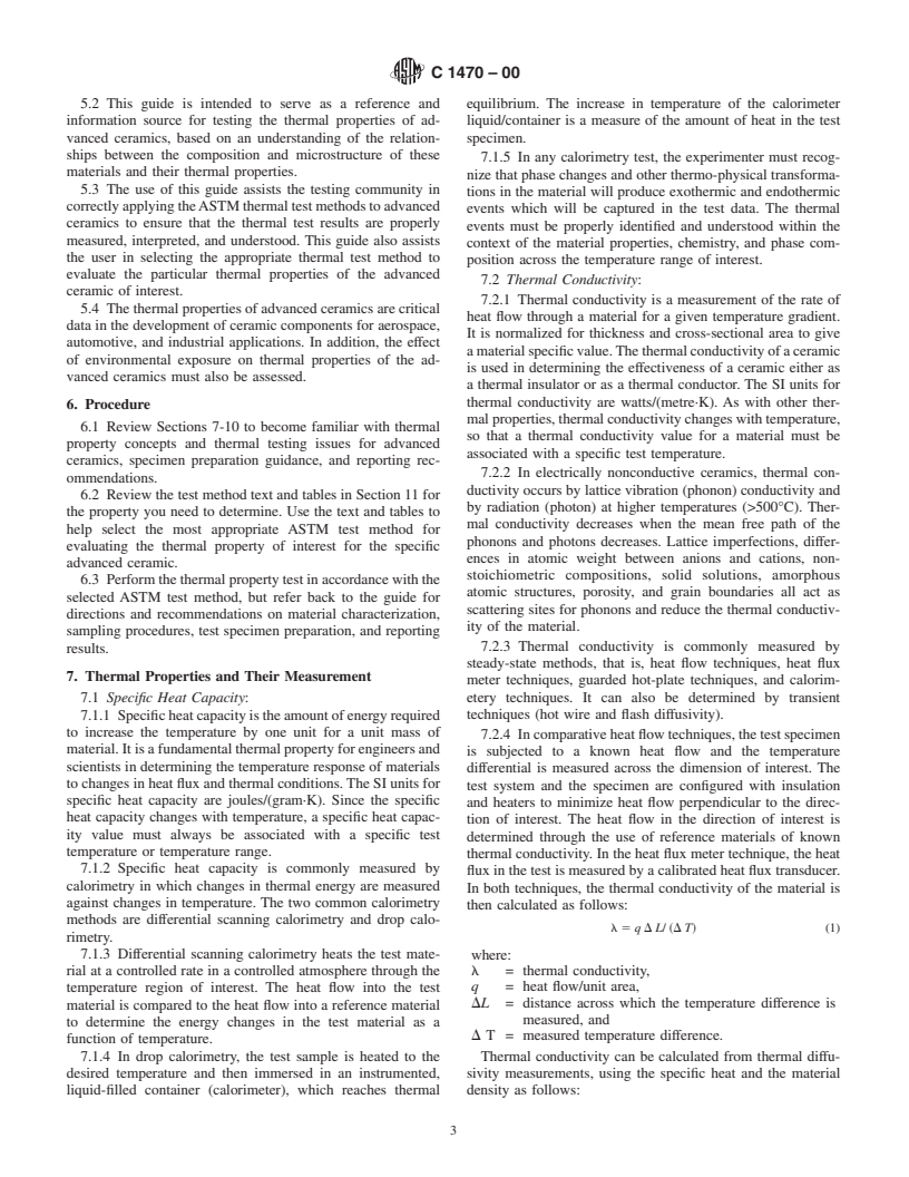 ASTM C1470-00 - Standard Guide for Testing the Thermal Properties of Advanced Ceramics