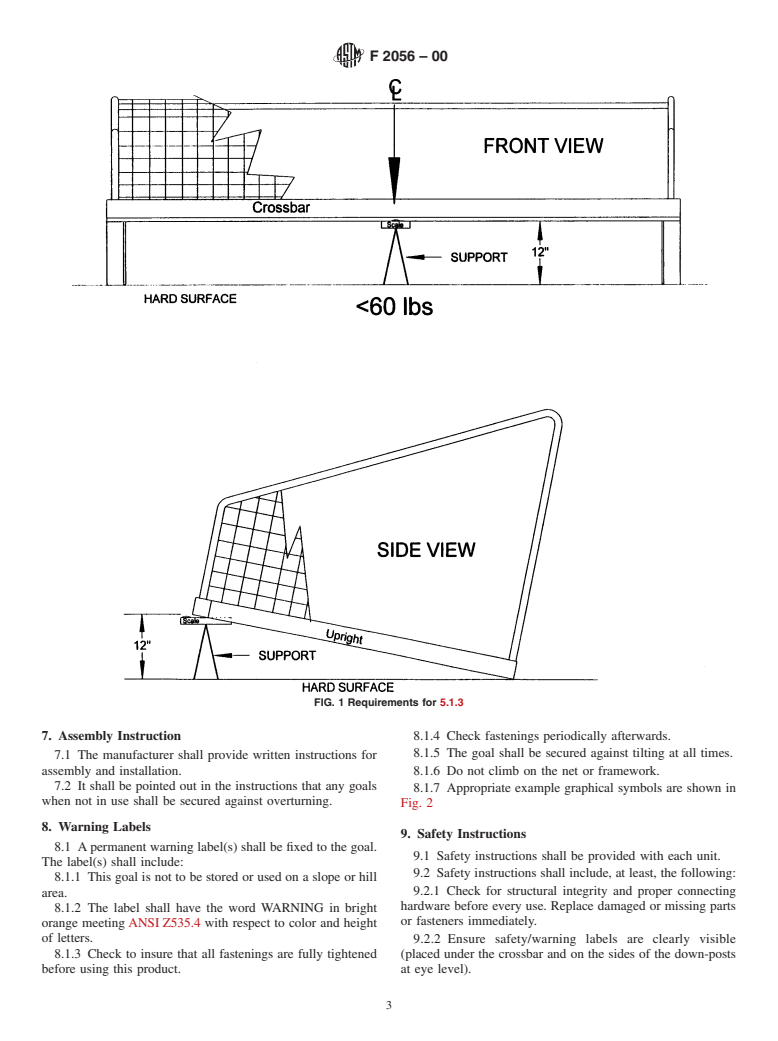 ASTM F2056-00 - Standard Safety and Performance Specification for Soccer Goals (Withdrawn 2009)