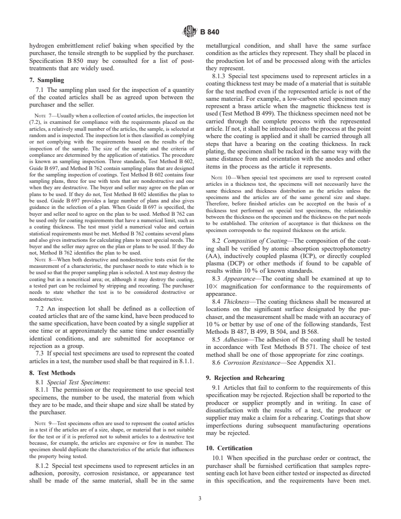 ASTM B840-99 - Standard Specification for Electrodeposited Coatings for Zinc Cobalt Alloy Deposits