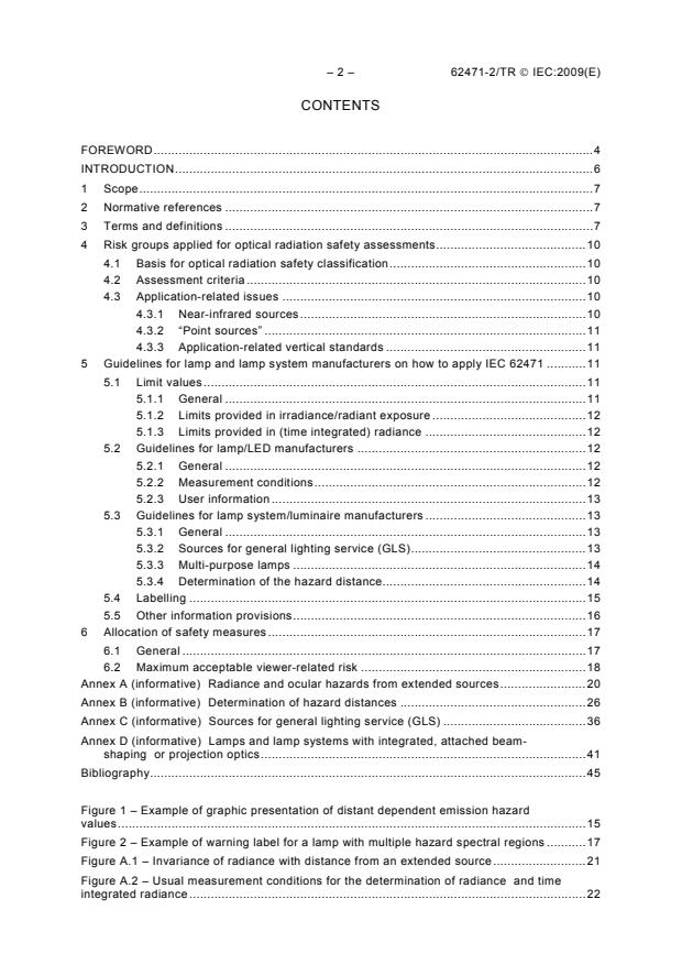 IEC TR 62471-2:2009 IEC TR 62471-2:2009 - Photobiological safety of lamps and lamp systems - Part 2: Guidance on manufacturing requirements relating to non-laser optical radiation safety - Page 4 preview