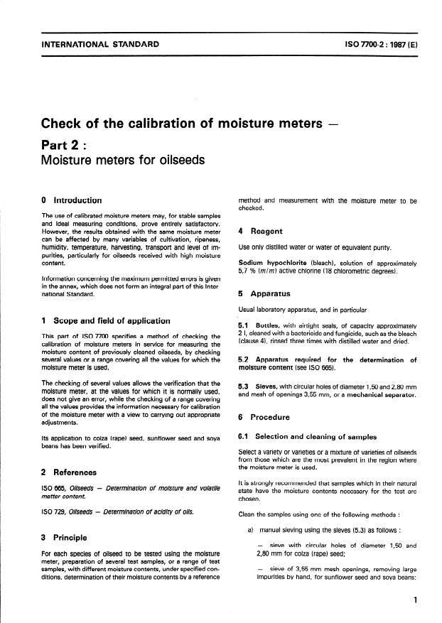 ISO 7700-2:1987 - Check of the calibration of moisture meters