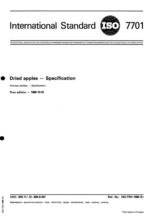 ISO 7701:1986 - Dried apples -- Specification