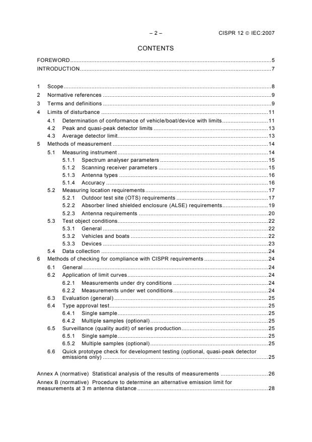 CISPR 12:2007 CISPR 12:2007 - Vehicles, boats and internal combustion engines - Radio disturbance characteristics - Limits and methods of measurement for the protection of off-board receivers - Page 4 preview