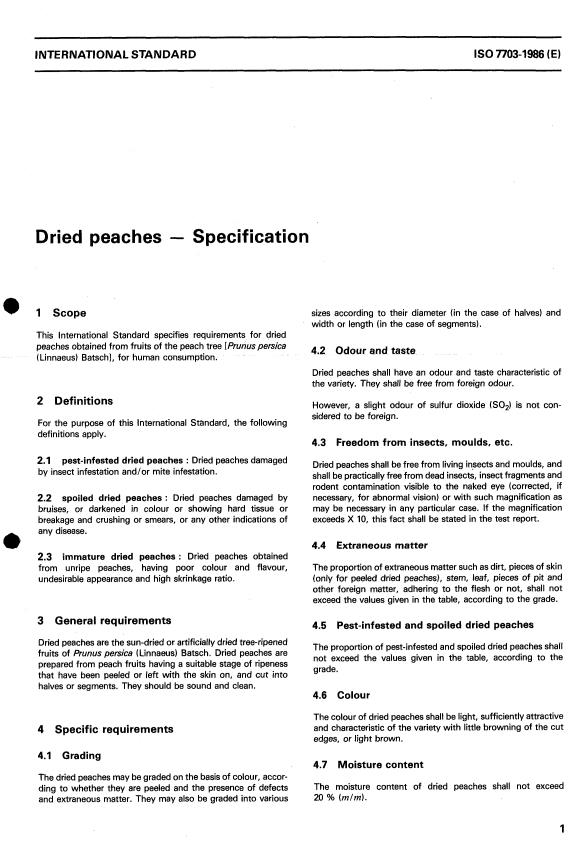 ISO 7703:1986 - Dried peaches -- Specification