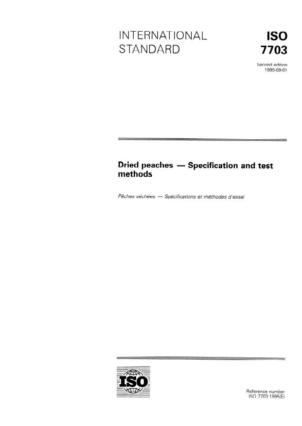 ISO 7703:1995 - Dried peaches -- Specification and test methods