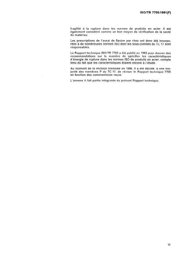 ISO/TR 7705:1991 - Directives pour la spécification des prescriptions d'énergie de rupture sur éprouvette Charpy a entaille en V dans les normes d'acier