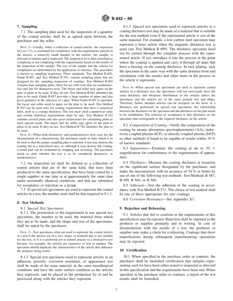 ASTM B842-99 - Standard Specification for Electrodeposited Coatings for Zinc Iron Alloy Deposits