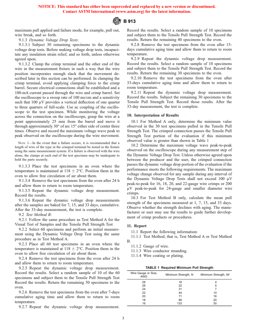 ASTM B913-00 - Standard Test Method for Evaluation of Crimped Electrical Connections to 16-Gauge and Smaller Diameter Stranded and Solid Conductors