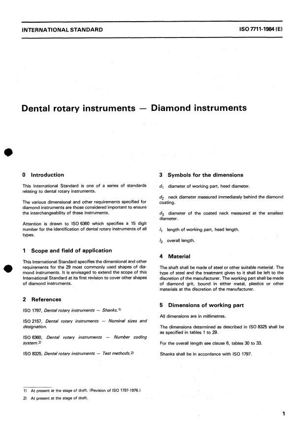 ISO 7711:1984 - Dental rotary instruments -- Diamond instruments