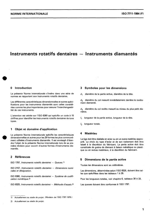ISO 7711:1984 - Instruments rotatifs dentaires -- Instruments diamantés
