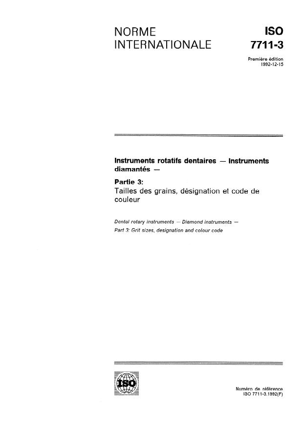 ISO 7711-3:1992 - Instruments rotatifs dentaires -- Instruments diamantés