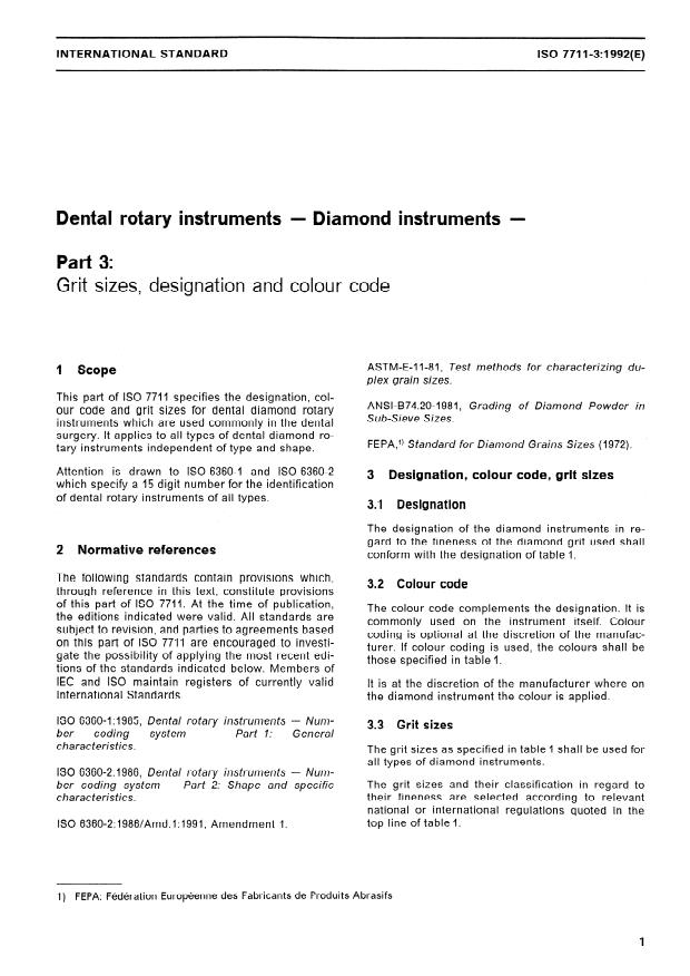 ISO 7711-3:1992 - Dental rotary instruments -- Diamond instruments