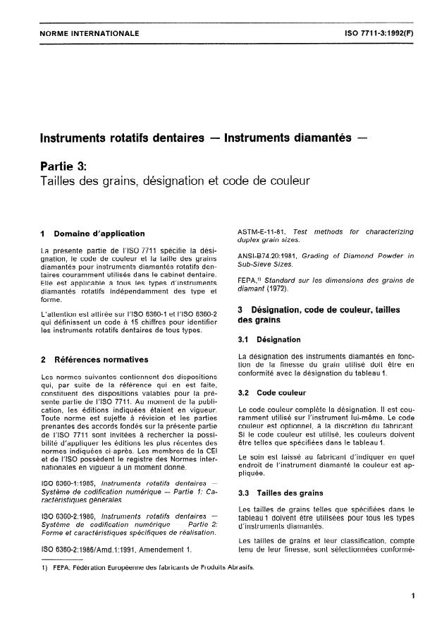 ISO 7711-3:1992 - Instruments rotatifs dentaires -- Instruments diamantés